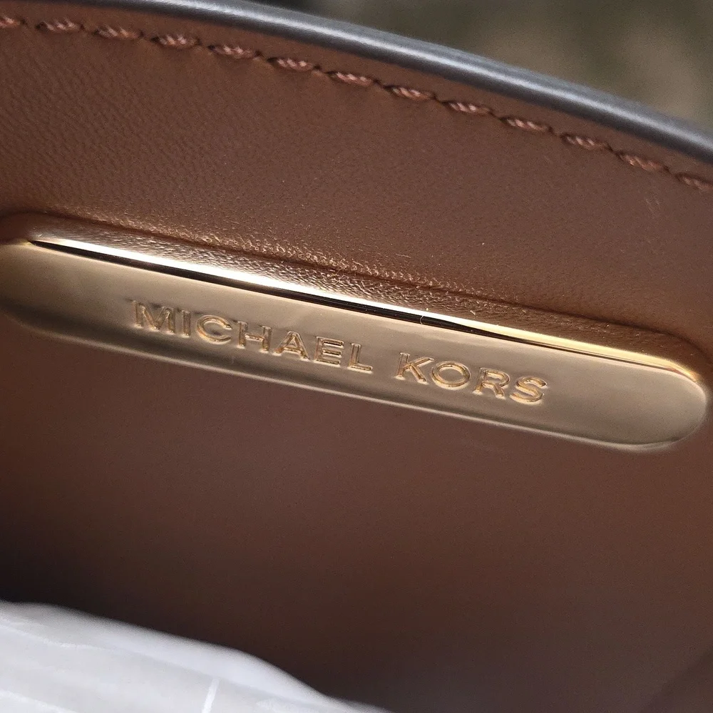Michael Kors Beige Brown Logo Satchel with Gold Hardware